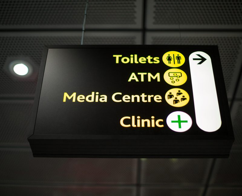 Close-up of information board at airport